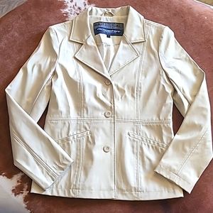 Vintage Cream Faux Leather Trench Coat With Pockets Size Small